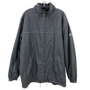 TCM Weather Gear Reversible Coat Fleece Lined Detachable Hood Zip Up Gray Mens L